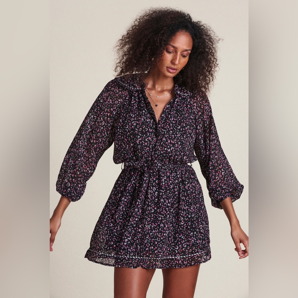 Rochelle Behrens The Taylor Dress Pink Black Floral Long Sleeve Dress Si…